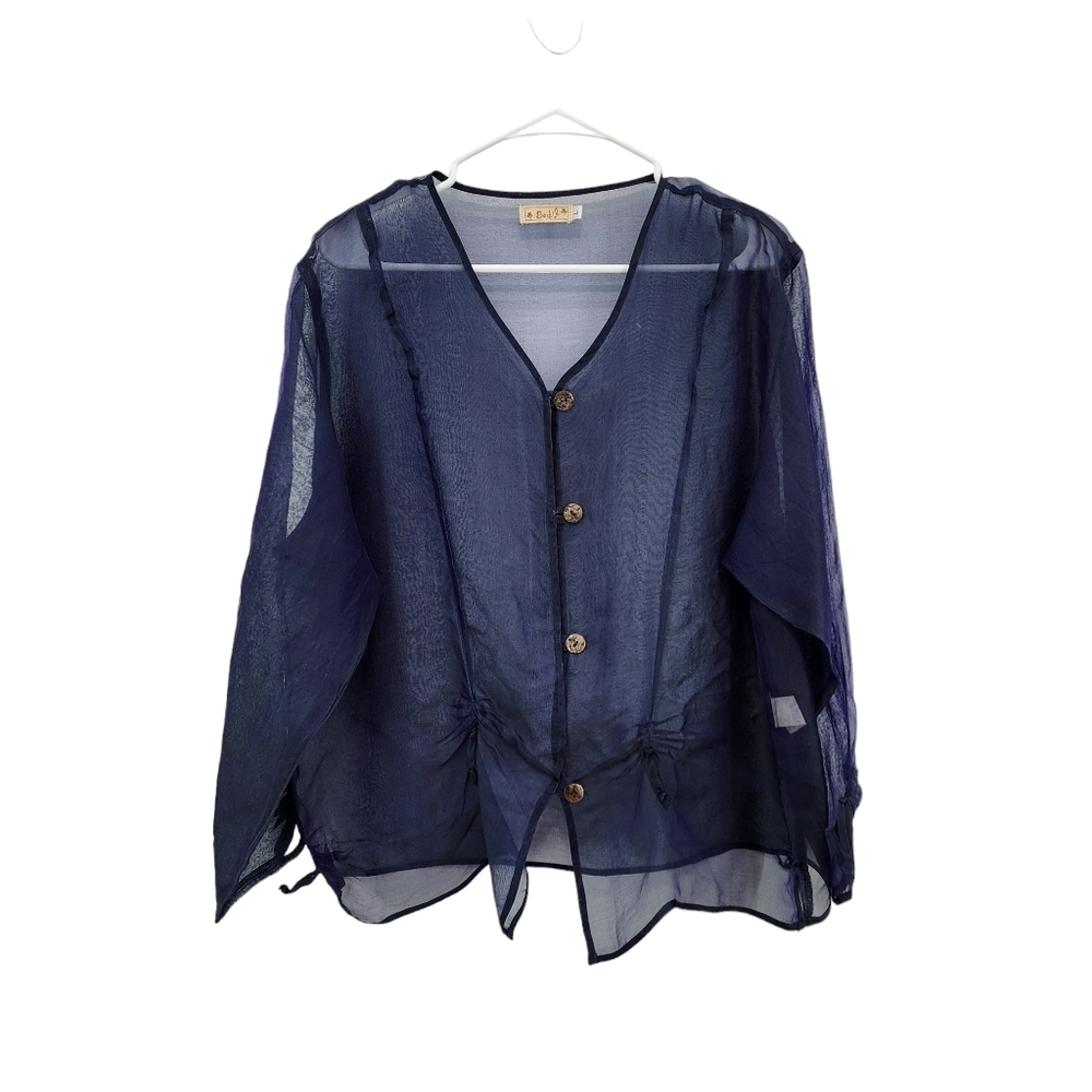 Bodil Women's 100% Silk Ruched Button Front Sheer Top - L